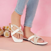 Regina Sparkle Braid White Sliders
