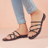 Regina Multi Strap Black Sliders