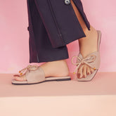 Regina Bow Accent Pink Sliders