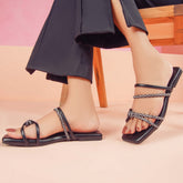 Regina Double-Strap Black Sliders