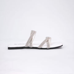 Regina Embellished Double Strap White Sliders