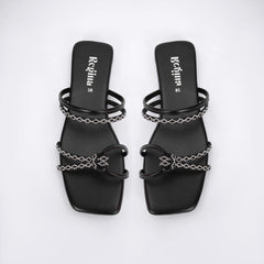 Regina Double-Strap Black Sliders