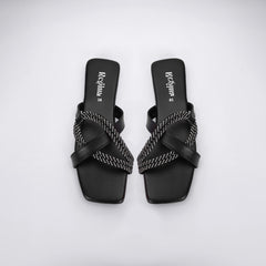 Regina Sparkle Braid Black Sliders