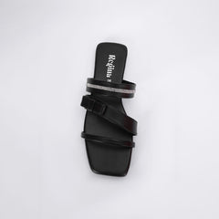 Regina Triple-Strap Black Sliders
