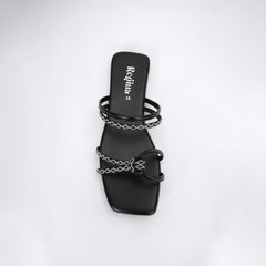 Regina Double-Strap Black Sliders