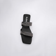 Regina Embellished Double Strap Black Sliders