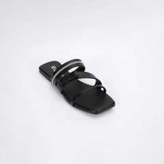 Regina Triple-Strap Black Sliders