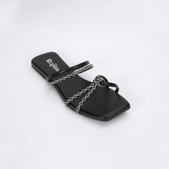 Regina Double-Strap Black Sliders
