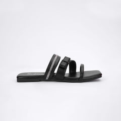 Regina Triple-Strap Black Sliders