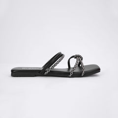 Regina Double-Strap Black Sliders