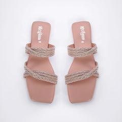 Regina Embellished Double Strap Pink Sliders