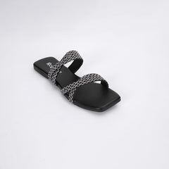 Regina Embellished Double Strap Black Sliders
