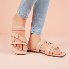 Regina Triple Strap Peach Sliders