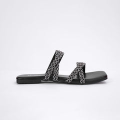 Regina Embellished Double Strap Black Sliders