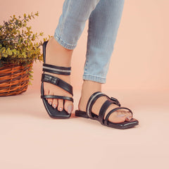 Regina Triple-Strap Black Sliders