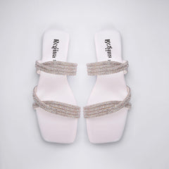 Regina Embellished Double Strap White Sliders