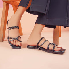 Regina Double-Strap Black Sliders