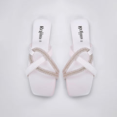 Regina Sparkle Braid White Sliders