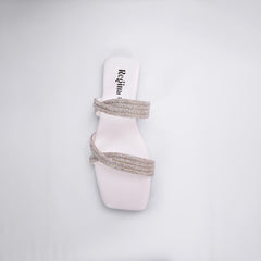 Regina Embellished Double Strap White Sliders