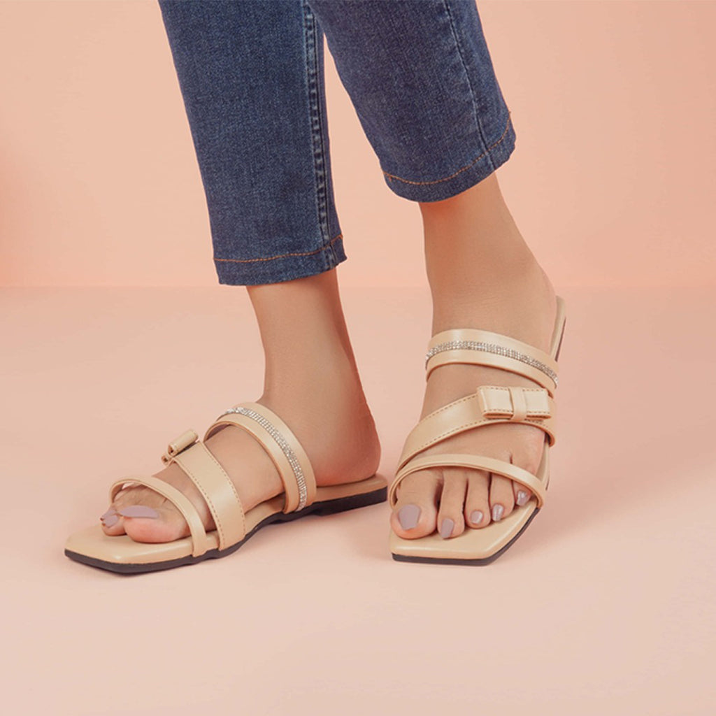 Regina Triple Strap Peach Sliders