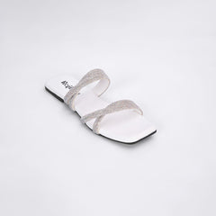 Regina Embellished Double Strap White Sliders