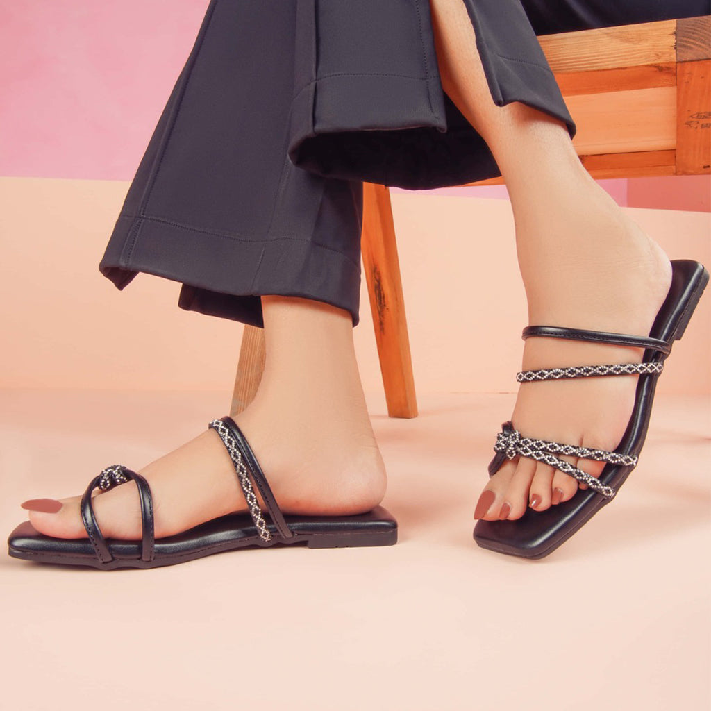 Regina Double-Strap Black Sliders
