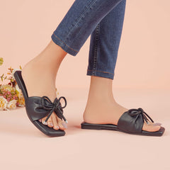 Regina Bow Accent Black Sliders
